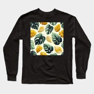 Yellow Green Monstera Tropical Leaves Long Sleeve T-Shirt